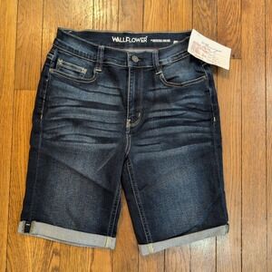 Wallflower Irresistible High Rise Bermuda Shorts Dark Wash Cuffed Denim Size 5